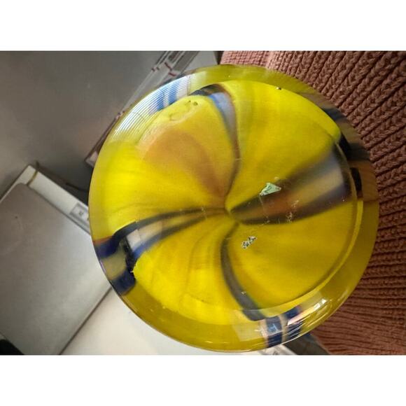 Vintage Murano Hand Blown Yellow Glass Vase Large Millefiori Art Glass - Picture 10 of 13